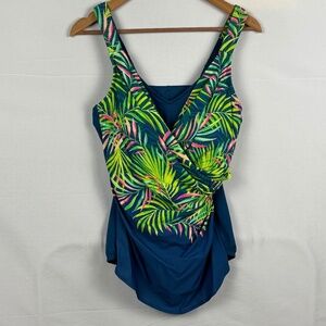 Land’ End Women’s One Piece Swim Dress Modest Tropical Sz16W Mature Flattering